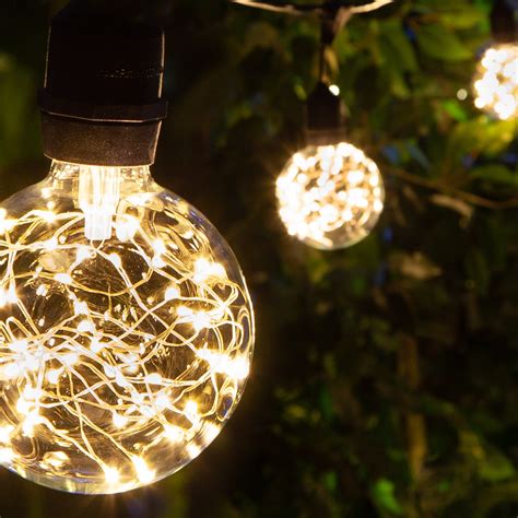 Commercial Patio String Lights, Warm White G95 LEDimagine TM Fairy Light Bulbs, Suspended, Black ...