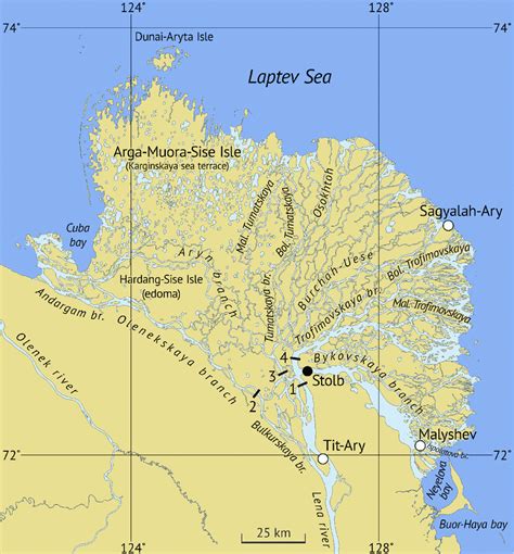 The scheme of the Lena River delta with the positions of main gauge... | Download Scientific Diagram