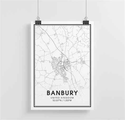 Banbury City Map Print City Map Wall Art Banbury England | Etsy