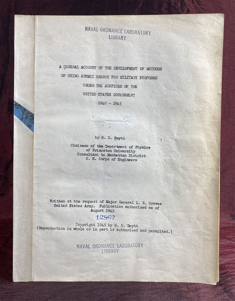 [ATOMIC BOMB: THE INFAMOUS SMYTH REPORT]. A General Account of the ...