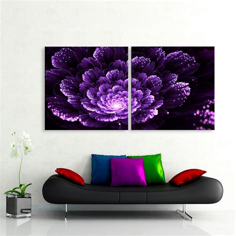 Stretched Canvas Prints Purple Flowers LED Flashing Optical Fiber Print LED Wall Art LED ...