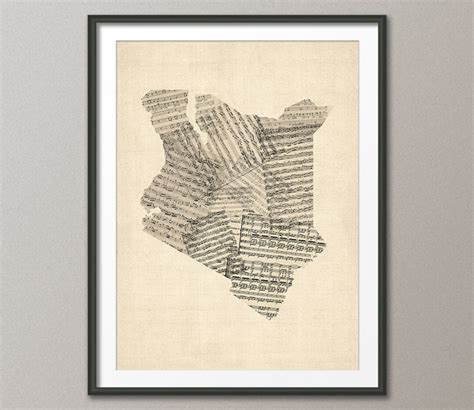 Kenya Old Sheet Music Map Art Print 14 - Etsy