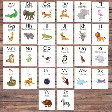 Jungle Animal Alphabet Flash Cards, Zoo Animals Learning Toys, Printable Montessori Educational ...