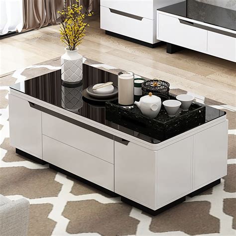 Modern White Lift Top Coffee Table with Drawers & Storage Multifunction Table