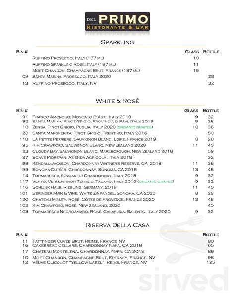 Del Primo Ristorante & Bar menus in Brookfield, Connecticut, United States