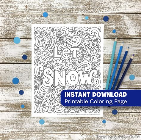 Let it Snow COLORING PAGE Adult Coloring Instant Download | Etsy