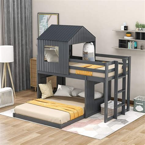 Churanty Pine Wood Bunk Bed Security, Twin-over-full, Gray - Walmart ...