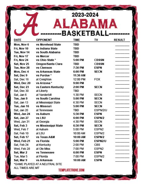 Alabama Schedule 2024 Basketball Tv - Orsa Philippa