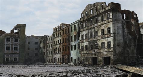 ruined city ww2 warsaw 3d model