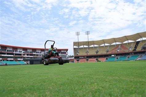 Groundspersons get the Greenfield International Stadium ready ...