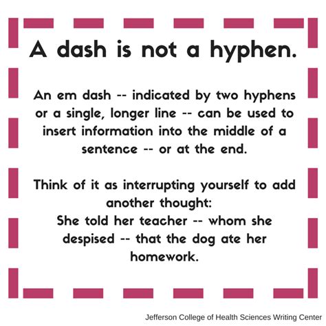 A dash is not a hyphen. | College writing center, Writing center ...