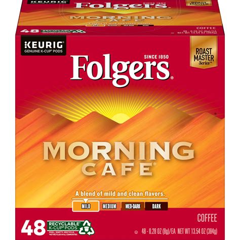 Folgers Morning Cafe, Light Roast Coffee, K-Cup Pods, 48-Count ...