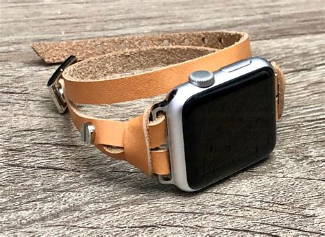 Silver Apple Watch Band 38 40 41 42 44 45 Leather Apple Watch Strap Women iWatch Bracelet Double ...