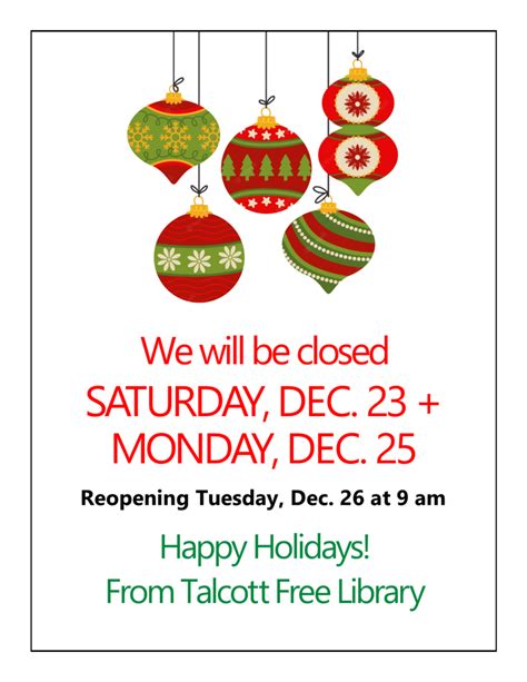 Closed for Christmas | Talcott Library