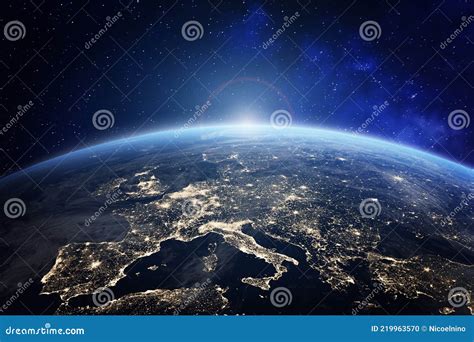 Planet Earth Viewed from Space with City Lights in Europe. World with ...