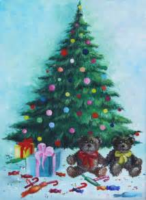 Christmas Tree with Gifts Acrylic Painting on Canvas by Christina