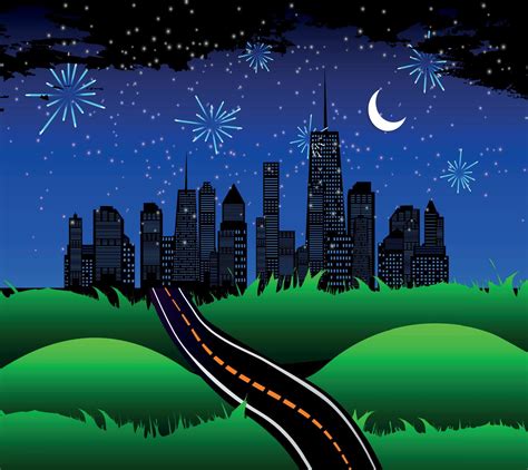 Night Road to the Town of Nature. Vector Illustration. 4628421 Vector ...