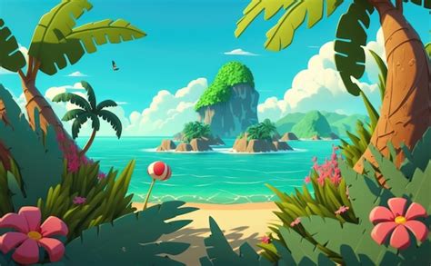 Premium AI Image | A tropical cartoon background illustrations for kids cartoon style ai generated