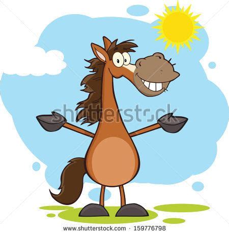 Smiling Horse Cartoon Mascot Character With Open Arms Over Landscape. Vector Illustration ...