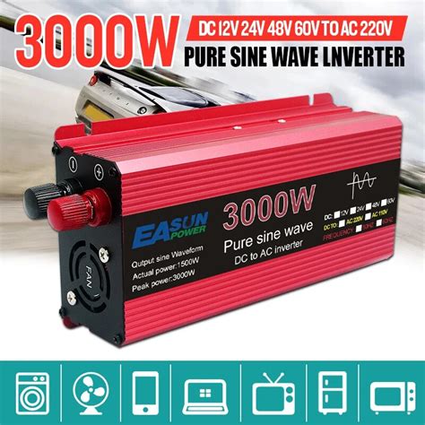 Pure Sine Wave Inverter 3000w 2200w 1600w 1000w Voltage Dc 12v 24v To ...