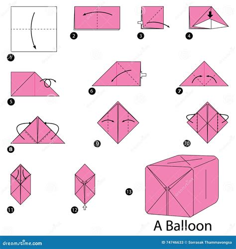 Step by Step Instructions How To Make Origami a Balloon. Stock Vector - Illustration of shape ...