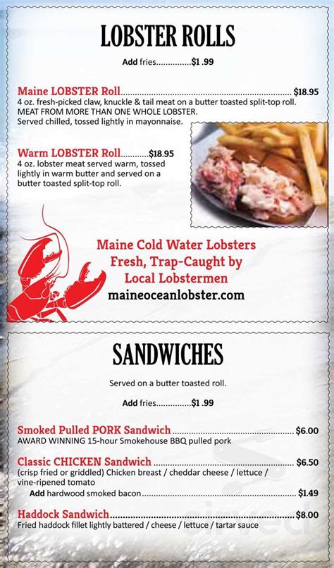 The Lobster Pot menu in Kittery, Maine, USA