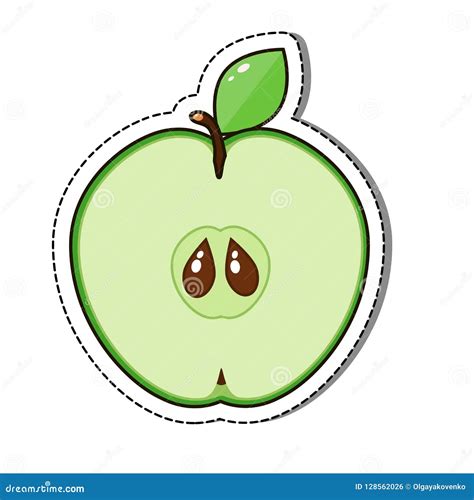 Green Apple Sticker Isolated on a White Background Stock Vector - Illustration of leaf, stem ...