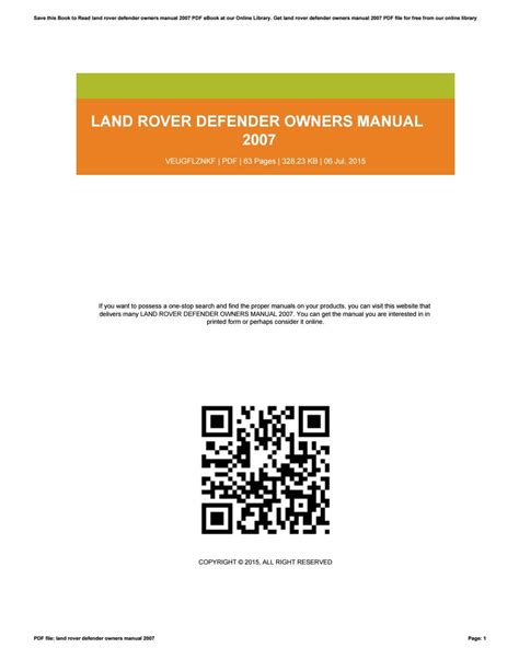 Land rover defender owners manual 2007 by vssms172 - Issuu