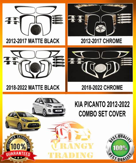 Kia Picanto 2012 to 2023 Garnish Combo Set Cover MATTE BLACK / CHROME ...