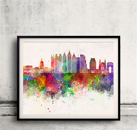 Atlanta Skyline in Watercolor Background Fine Art Print - Etsy