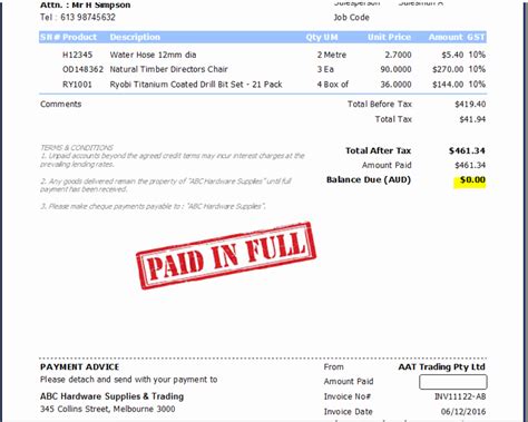 Paid In Full Invoice Template