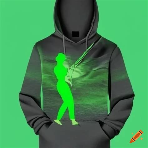 Stylish hoodie with green streak design and girl silhouette