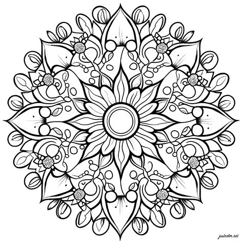 Mandala made of elegant flowers - Mandalas Adult Coloring Pages