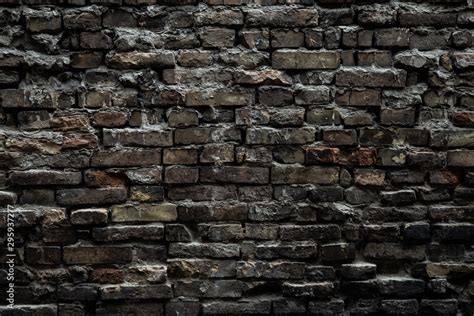 Urban black brick wall texture old masonry background. Gloomy ...