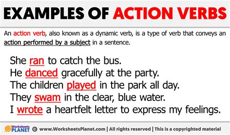 Examples of Action Verbs