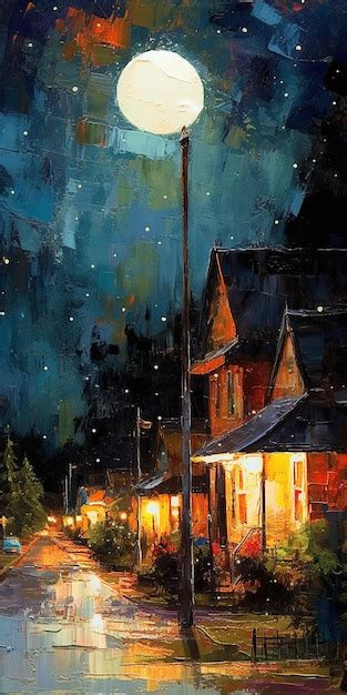 Premium AI Image | A painting of a house in the night