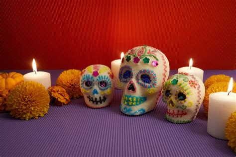 Dia De Los Muertos - Day of the Dead Sugar Skull with Candles, and ...