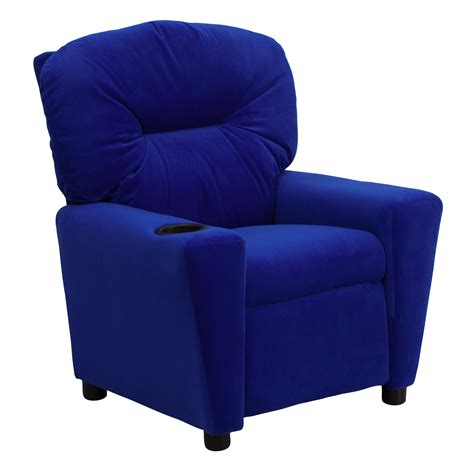 Contemporary Blue Microfiber Kids Recliner with Cup Holder - 14254555 ...