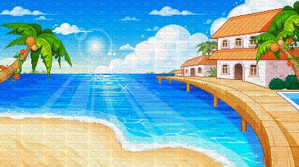 pixel beach gif, webcore , background , tropical , summer , palm , trees - Free animated GIF ...