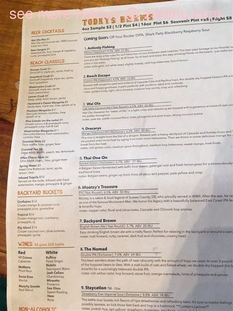 Menu at Crooked Hammock Brewery pub & bar, Lewes