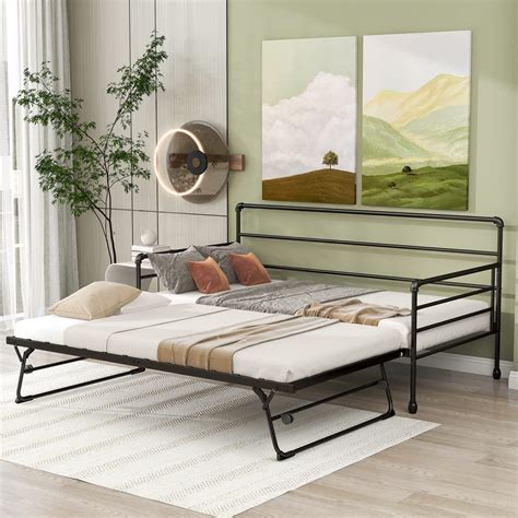 Buy Twin Size Metal Daybed with Trundle, Heavy Duty Steel Slat Support ...