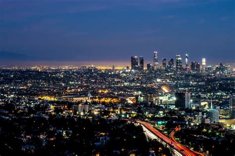 Night View Los Angeles Hollywood Hills Stock Photos