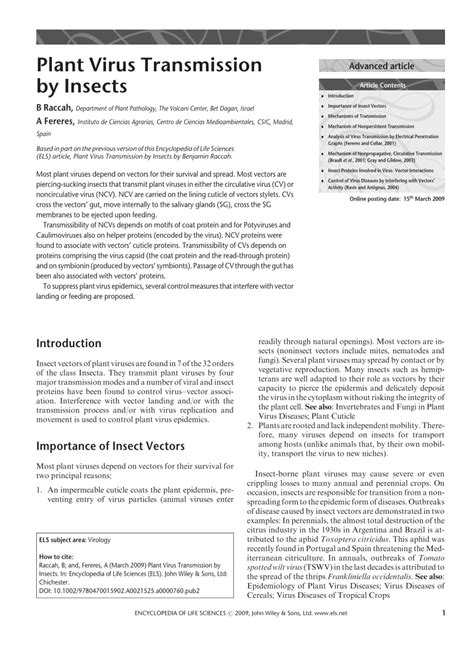 (PDF) Plant Virus Transmission by Insects