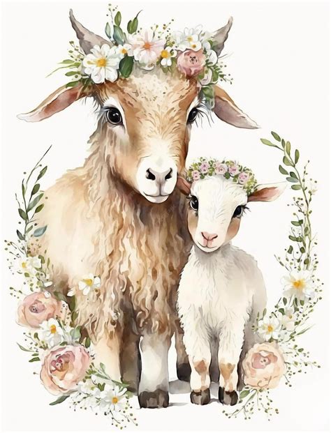 Premium AI Image | A watercolor painting of a lamb and a lamb with a ...