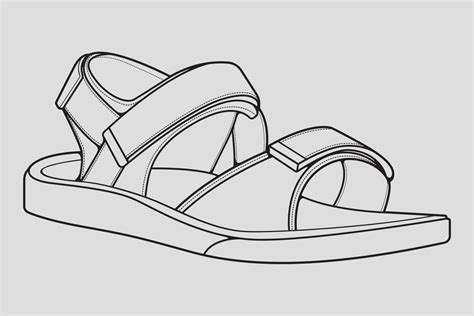 strap sandals outline drawing vector, strap sandals in a sketch style, trainers template outline ...