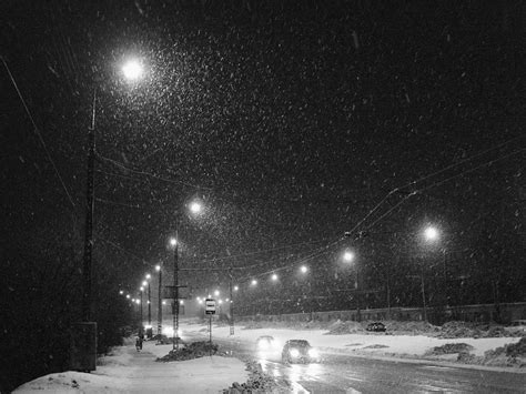 Snowy night street