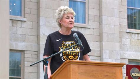 Coach Lisa Bluder speaks during Iowa women's basketball celebration