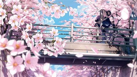 Desktop Wallpaper Cherry Blossom, Anime, Couple, Kiss, 4k, Hd Image ...