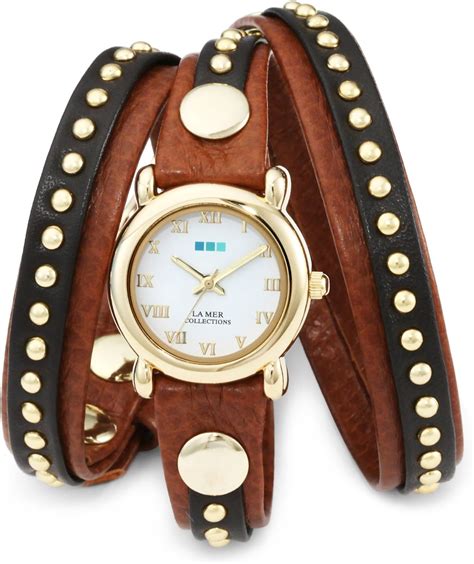 Amazon.com: La Mer Collections Women's LMSW3001 Gold-Tone Watch with Brown Leather Wrap-Around ...