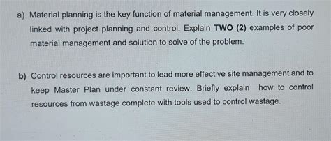 Solved a) Material planning is the key function of material | Chegg.com